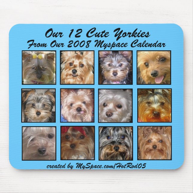 Tapis De Souris CALENDRIER MIGNON de YORKIES 2008 (sur un (Devant)