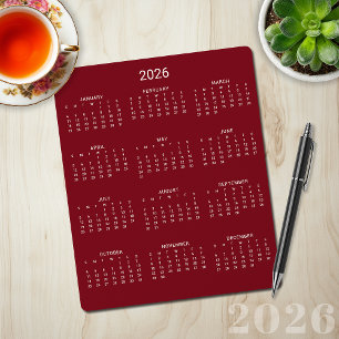 Tapis De Souris Calendrier minimaliste 2026 Moderne de Maroon Bour