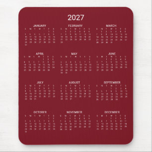 Tapis De Souris Calendrier minimaliste moderne bordeaux 2027