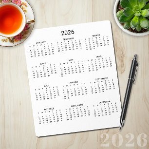 Tapis De Souris Calendrier minimaliste moderne noir et blanc 2025