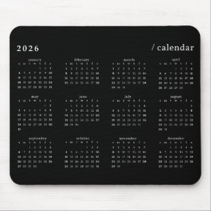 Tapis De Souris Calendrier minimaliste noir et blanc 2026