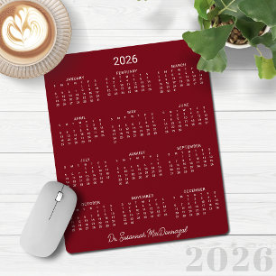 Tapis De Souris Calendrier minimaliste rouge Bourgogne 2026