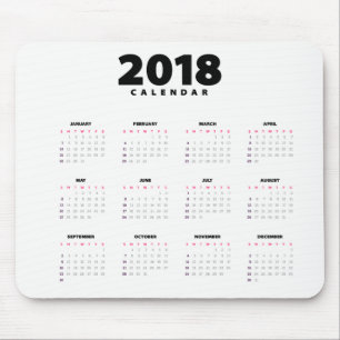 Tapis De Souris Calendrier minimaliste simple 2018 Mousepad
