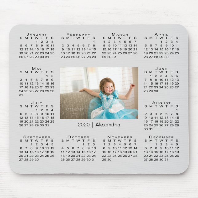 Tapis De Souris Calendrier moderne 2020 Votre photo et votre nom s (Devant)