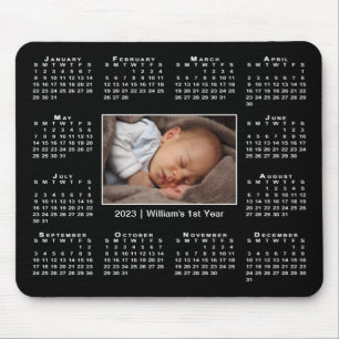 Tapis De Souris Calendrier moderne 2023 Votre nom photo en noir
