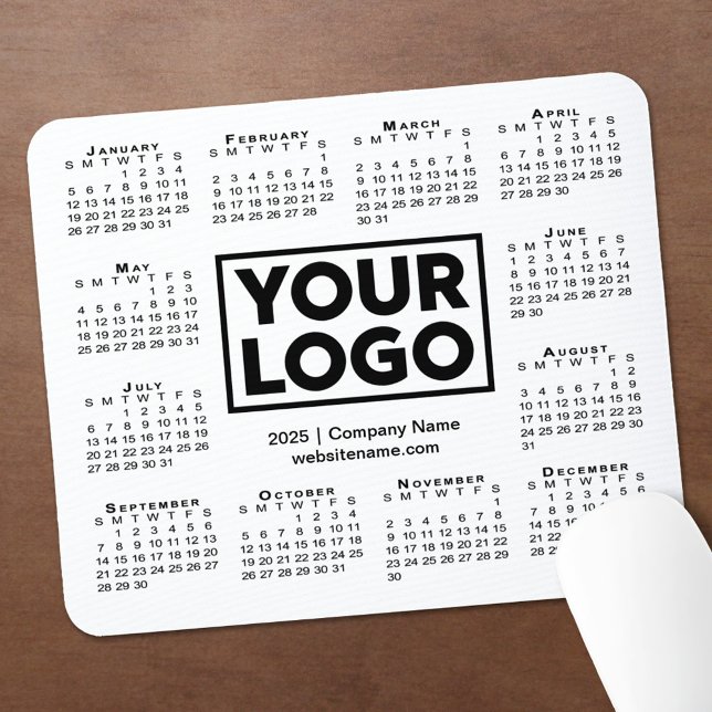 Tapis De Souris Calendrier moderne 2025 Business Company Logo Blan (Modern 2025 Calendar Business Company Logo White Mouse Pad in situ)