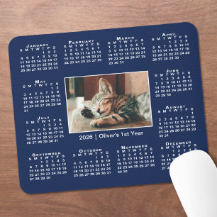 Tapis De Souris Calendrier moderne 2026 Votre photo Nom sur fond b
