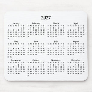 Tapis De Souris Calendrier noir 2027 sur fond blanc