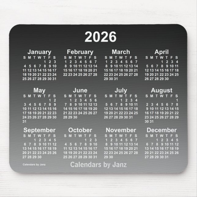 Tapis De Souris Calendrier noir défraîchi 2026 par Janz Mouse Pad (Devant)