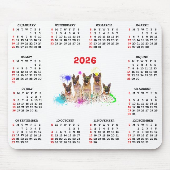 Tapis De Souris Calendrier personnalisable Chien de berger alleman (Devant)