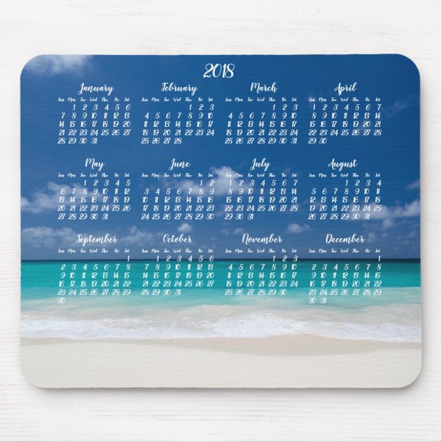 Tapis De Souris Calendrier personnalisé Pad Souris 2018 Plage (Devant)