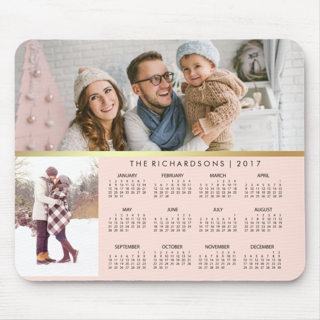 Tapis De Souris Calendrier photo Blush Pink et Faux Gold 2017 (Devant)