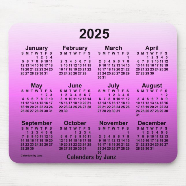 Tapis De Souris Calendrier rose chaud 2025 défraîchi par Janz (Devant)