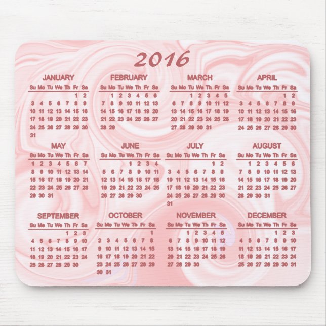 Tapis De Souris Calendrier rose du remous 2016 (Devant)