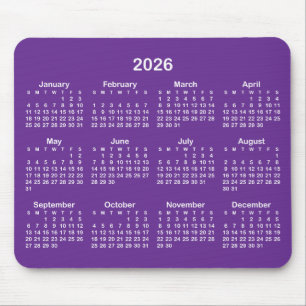 Tapis De Souris Calendrier Royal Violet et Blanc 2026