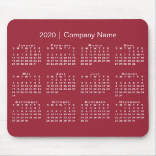 Tapis De Souris Calendrier simple 2020 avec nom d'entreprise sur B