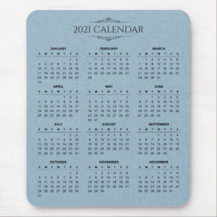Tapis De Souris Calendrier simple 2021 sur papier bleu Mousepad