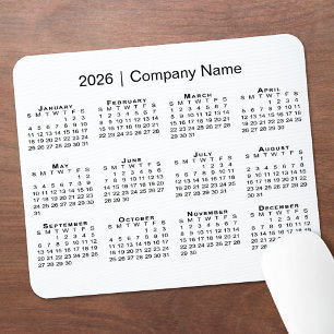 Tapis De Souris Calendrier simple 2026 avec nom de société en blan