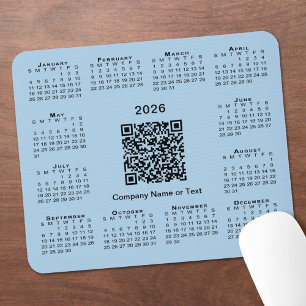 Tapis De Souris Calendrier simple 2026 Code QR Entreprise Bleu Cla