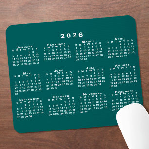 Tapis De Souris Calendrier simple bleu-vert et blanc 2026