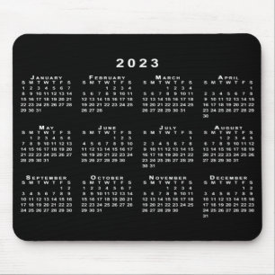 Tapis De Souris Calendrier simple noir et blanc 2023