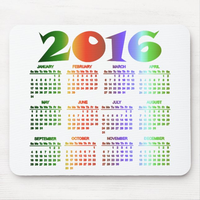 Tapis De Souris Calendrier tropical des couleurs 2016 (Devant)
