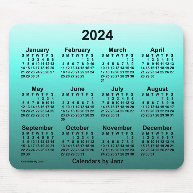 Tapis De Souris Calendrier Turquoise défraîchi 2024 par Janz Mouse (Devant)