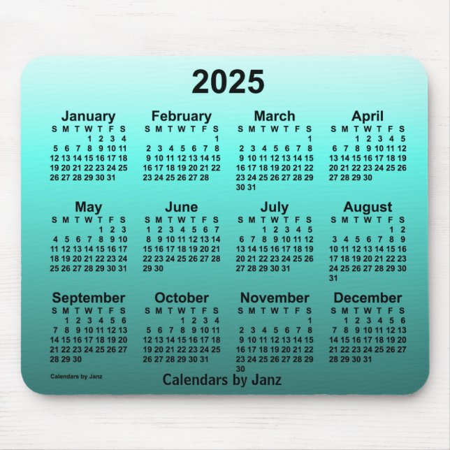 Tapis De Souris Calendrier Turquoise défraîchi 2025 par Janz Mouse (Devant)