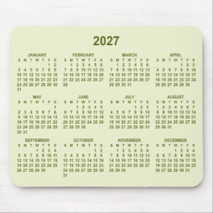 Tapis De Souris Calendrier Vert Citron Pastel 2027