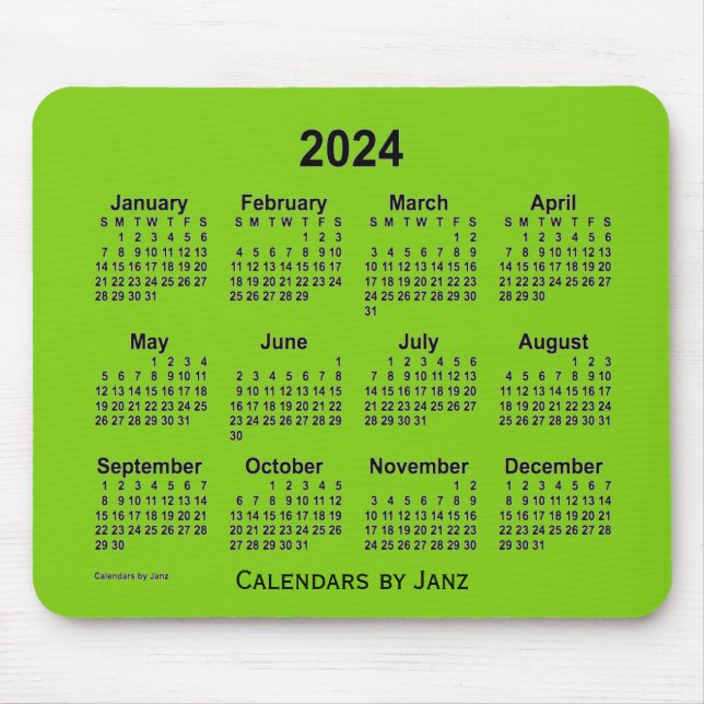 Tapis De Souris Calendrier vert jaune 2024 par Janz Mouse Pad (Devant)