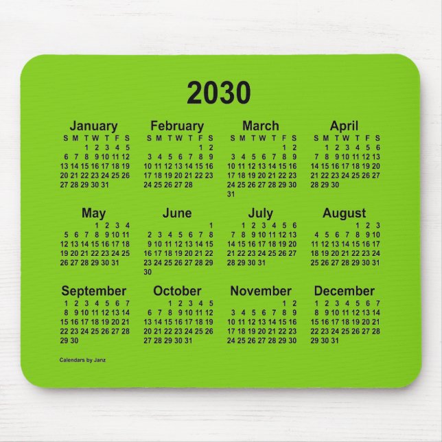 Tapis De Souris Calendrier vert jaune 2030 par Janz Mouse Pad (Devant)