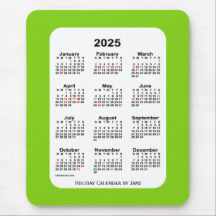 Tapis De Souris Calendrier vert Jaune de Fêtes 2025 par Janz