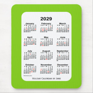 Tapis De Souris Calendrier vert Jaune de Fêtes 2029 par Janz