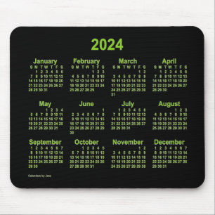 Tapis De Souris Calendrier vert néon jaune 2024 par Janz