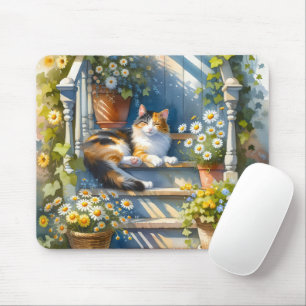 Tapis De Souris Calico Chat sur Porc Floral Cottagecore