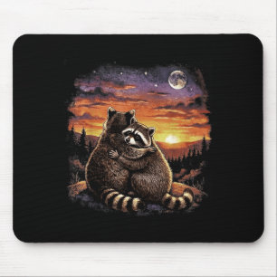 Tapis De Souris Câlins de raton laveur coucher de soleil forêt fau