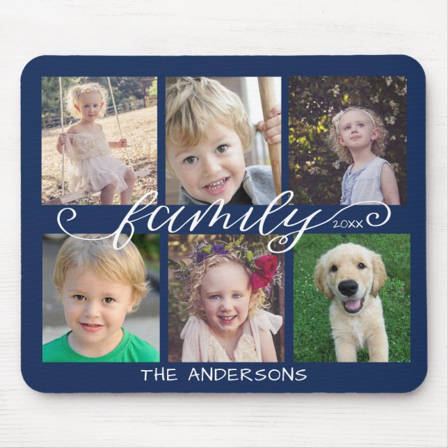 Tapis De Souris Calligraphie de famille Navy Blue 6 Collage photo (Devant)
