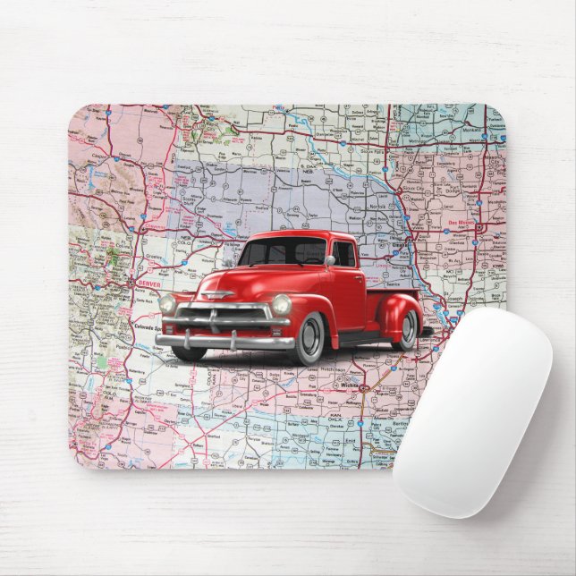 Tapis De Souris Camion Rouge sur la carte routière (Avec souris)