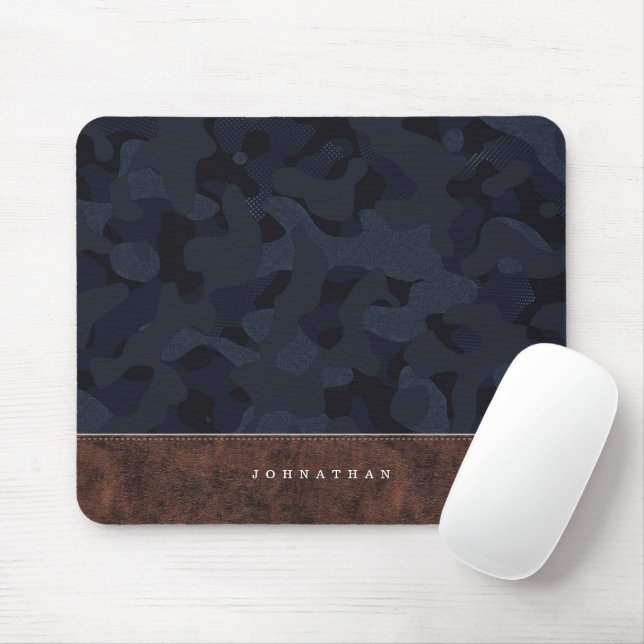 Tapis De Souris Camouflage bleu de la Marine noire Motif & cuir (Avec souris)