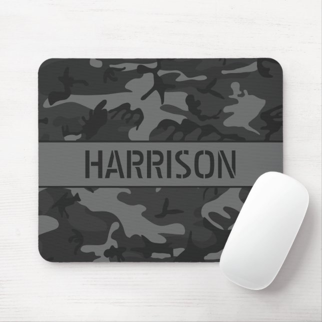 Tapis De Souris Camouflage gris monogramme (Avec souris)