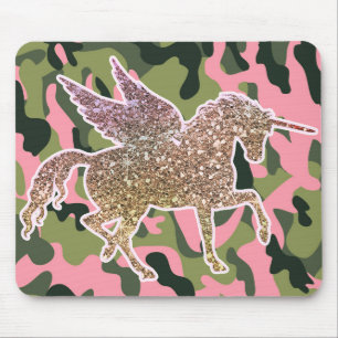 Tapis De Souris Camouflage rose vert & Parties scintillant or Unic