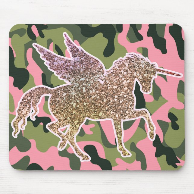 Tapis De Souris Camouflage rose vert & Parties scintillant or Unic (Devant)