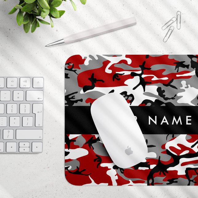 Tapis De Souris Camouflage rouge et gris Votre nom Personnaliser (Créateur téléchargé)