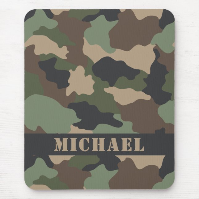 Tapis De Souris Camouflage Woodland Camo Khaki Tan Black Monogramm (Devant)