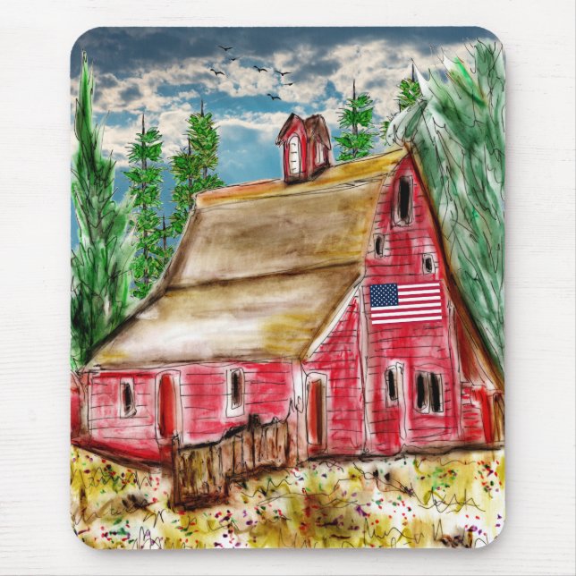 Tapis De Souris Campagne Vieux Rouge Grange Souris (Devant)