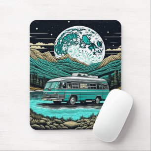 Tapis De Souris Camper turquoise Vintage RV dans les montagnes Ret