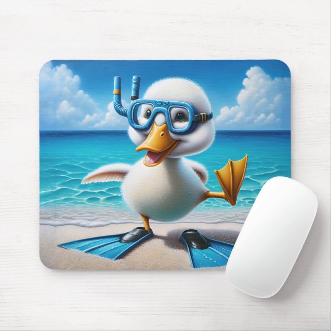 Tapis De Souris Canard Blanc Avec Tuba Sur La Plage (Avec souris)