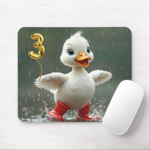 Tapis De Souris Canard blanc dans une flaque de pluie avec un ball