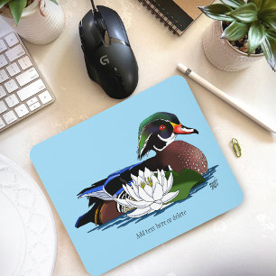 Tapis De Souris Canard en bois coloré nénuphar faune bleu