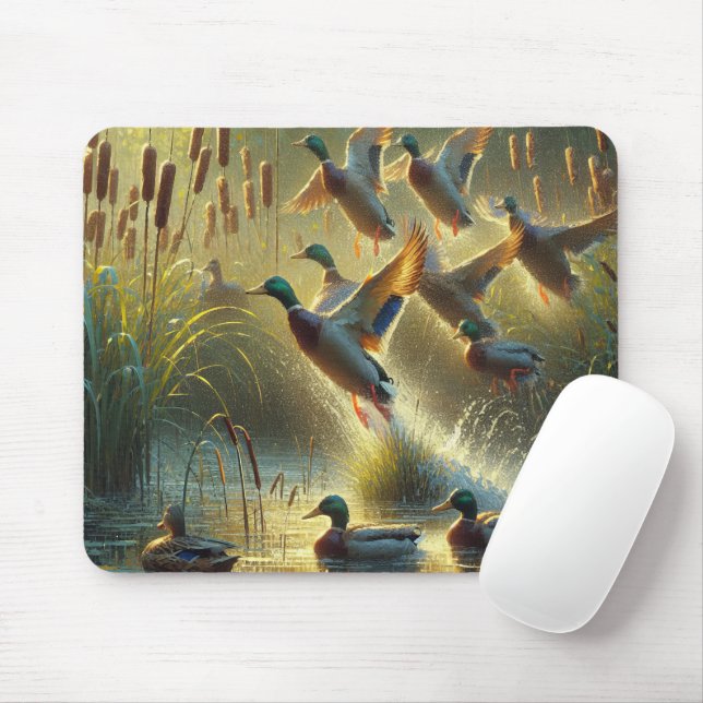 Tapis De Souris Canards Mallard Dans Sunlit Pond (Avec souris)
